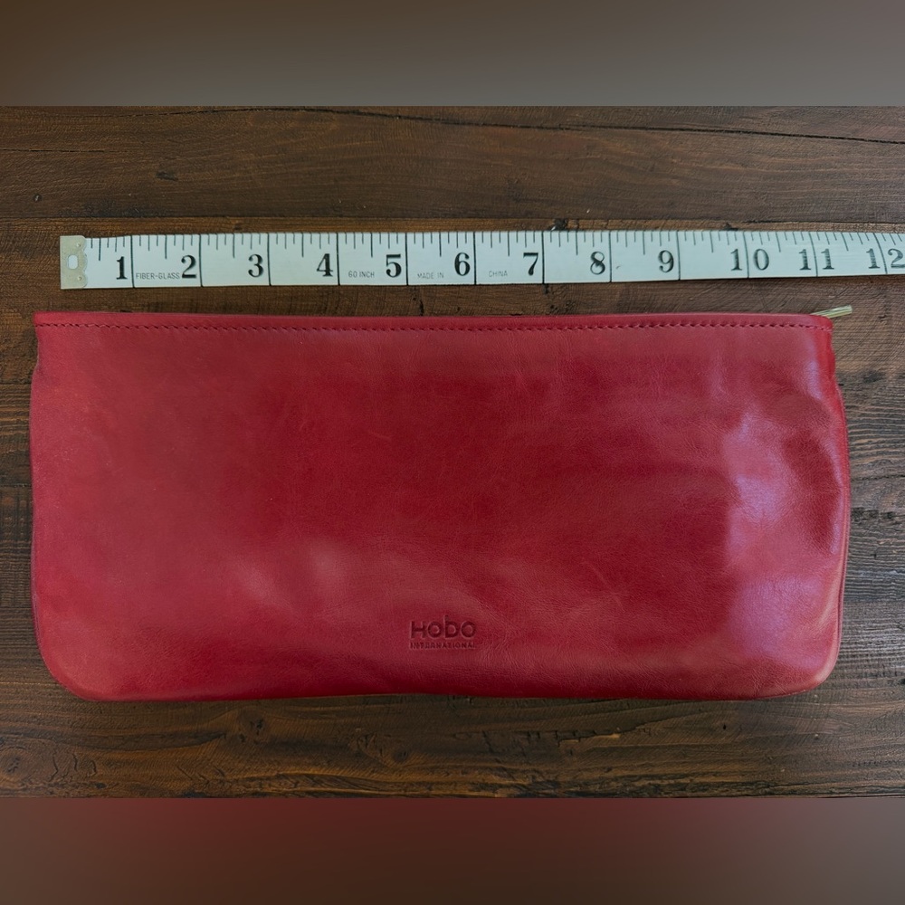 HOBO Berry Red Leather Zipper Envelope Clutch - Picture 8 of 9